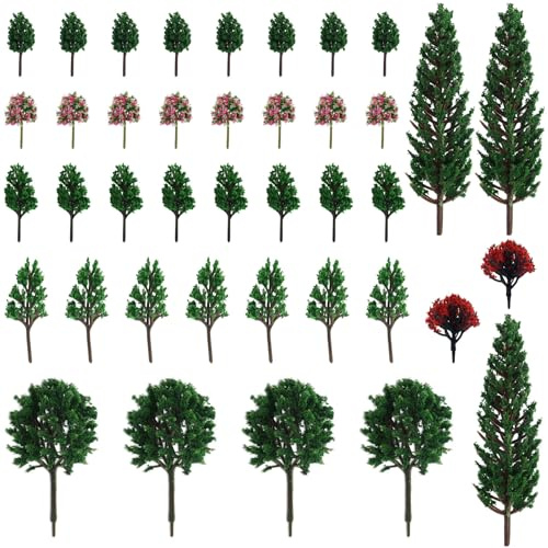 AMANDELIZABE 40 stycken modellbygge träd (3–13 cm), diorama, miniatyrdekoration, modellbygge tillbehör, älvträdgårdstillbehör, skogsdjur, födelsedagsdekoration, konstträd, vägskylt trä
