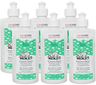 Deacare Baby KIT 6 DETERGENTE BIBERON STOVIGLIE E GIOCHI con Enzimi di Origine Naturale, Senza Profumo, Detersivo Biberon, Rimuove Residui Cibo e Sanitizza, Dermatologicamente Testato - 6x400ml
