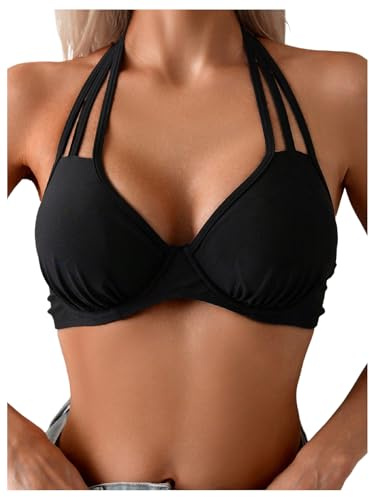 SweatyRocks Women's Cut Out Halter Bikini Top Push Up Underwire Bathing Suit Tops Black Medium