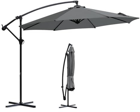 Sekey® Ampelschirm 300 cm Sonnenschirm mit Kurbel Gartenschirm Kurbelschirm mit Kurbelvorrichtung UV50+ Sonnenschutz Robust und Stabil für den Garten Dunkelgrau