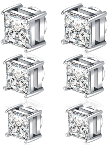 Besyvvin 6pcs pendiente magnético Stud 5/6/7mm CZ de acero inoxidable falso pendiente de plata no perforación para las mujeres los hombres Clips On Pendientes