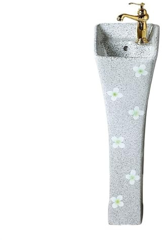 Lavabo de pedestal Lavabo de pedestal cerámica pequeño, lavabo artístico con rebosadero, compacto pie, una pieza for baño(Grey)