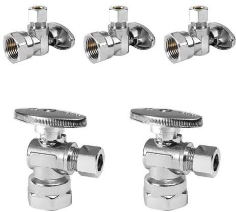 5-Pack Foskan 1/4 Turn Shut off Valve,Angle Stop Valve 3/8 OD x 1/2 FIP,Chrome Plated Brass
