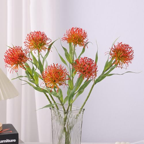 4Pcs 20.5 Artificial Protea Fall Chrysanthemum Flowers Realistic Faux Orange Pincushion Flower Fake Tropical Plants Large Spider Mums Autumn Fall Flowers for Bouquet Wedding Home Office Decor