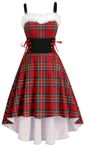 Eauptffy Robe de Noël pour femme - Motif imprimé - Jupe à bretelles - Robe de fête - Élégante et décontractée - Confortable à porter, P rouge., L