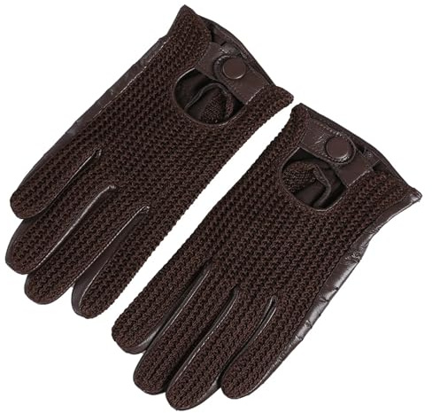 Genérico Guantes sin Dedos de auténtica Piel de Oveja for Hombre - Tejido de algodón for Conducir y Montar en Moto(Brown,XL 23cm 9.0in)