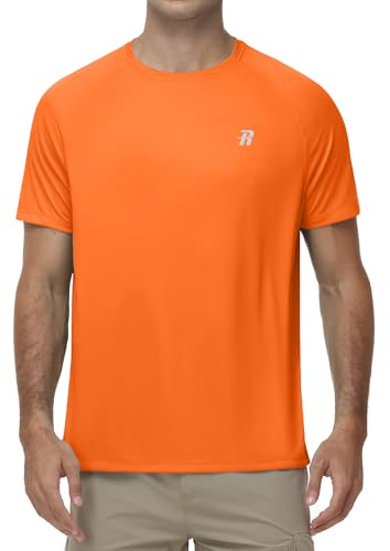 Runhit Men's Watersport Rash Guards Swimming Shirts UV Swim Top UPF 50+ Quick Dry Short Sleeve Surfing Running Sports Top, Orange M