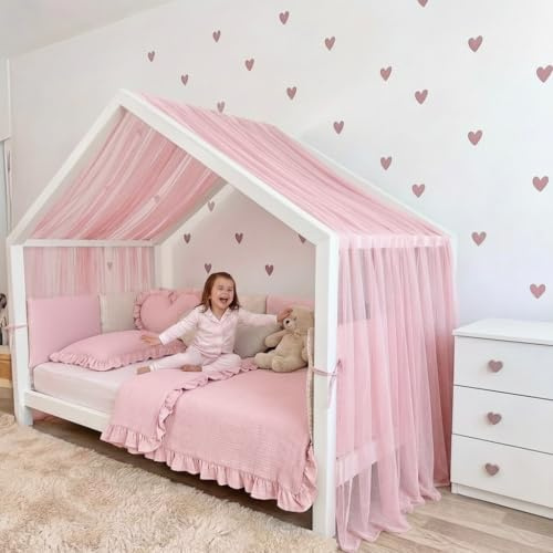Baby Fancyroom Hussäng himmel av tyll, handgjord, veckad, baldakin, sänghimmel för barnsäng, barnrum (rosa, 420 cm)