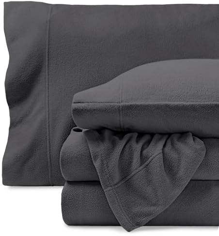 Bare Home Super Soft Fleece Sheet Set - King Size - Extra Plush Polar Fleece, Pill-Resistant Bed Sheets - All Season Cozy Warmth, Breathable & Hypoallergenic (King, Grey)