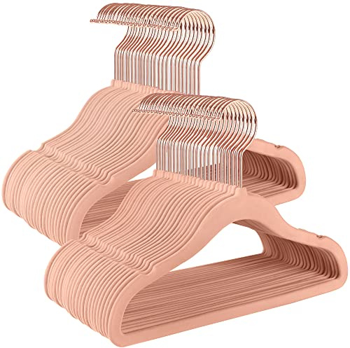 SONGMICS Baby Kids Hangers 50 Pack for Closet, 11.8 x 8.1 Inches, Rose Gold 360° Swivel Hooks, Space-Saving Clothes Velvet Hangers for Nursery, Non-Slip, Jelly Pink UCRF027P01
