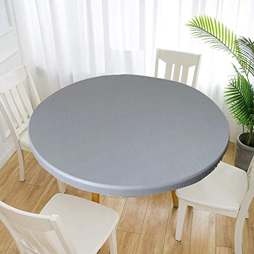 Cozomiz Elastische Tischdecke Gartentischdecke Rundtischdecke wasserdichte rutschfeste Abwischbar Schmutzabweisend Tischdecke Grau 140cm Runde Enge Passform