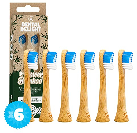 DENTAL DELIGHT Power Bamboo 6x Ersatzzahnbürsten für Schallzahnbürsten aus natürlichen Rohstoffen