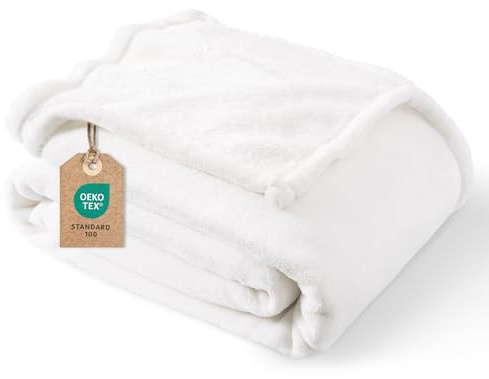 PHF Coperta coccolosa soffice in pile 130x150cm - Oeko-Tex Morbida Calda Coperta per casa, Coperta per divano sofà letto, Copriletti e coperte coccolose, Coperta copridivano, Bianco