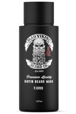 Mad Viking Fjord Biotin Beard Wash – Moisturizing Cleanse - Grow a Healthy Beard - Made with Premium Ingredients to Fight Itch and Dandruff - Crisp Clean Citrus & Woodsy Scent, Made in the USA - 8oz