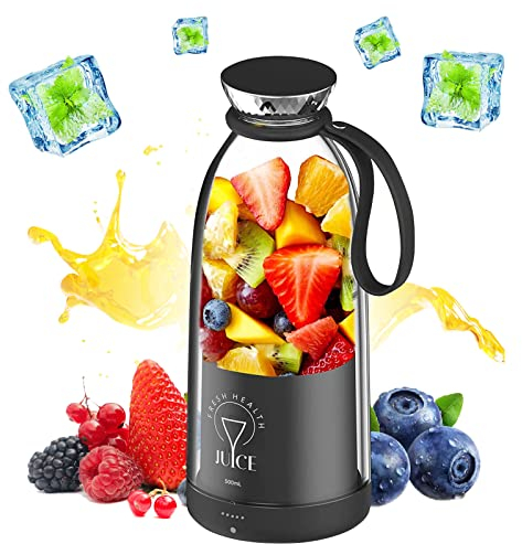 mumisuto 500ml Bottiglia Frullatore Portatile, Mixer Smoothie Maker Spremiagrumi Portatile, Frullatore Portatile USB Ricaricabile, Mini Frullatore Elettrico con 6 Lame per Sport, Viaggi