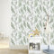 JOLIHOME Vert et Gris Effet Feuilles Papier Peint Autocollant Blanc Imperméable Film Vinyle Décoller et Coller Papier de Contact Amovible Sticker Mural Rouleaux pour DIY Cuisine Chambre 44.5x500cm