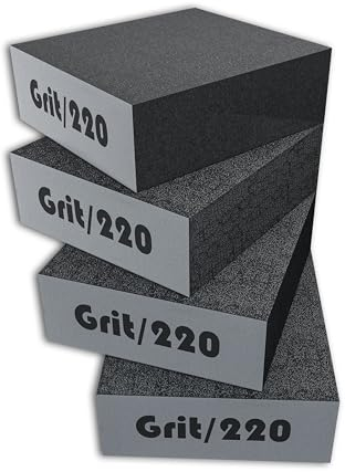 Creavvee 4 Bloques de Esponja abrasiva de Lijado con Doble Uso húmedo y seco, Lavable y Reutilizable, Ideal para pulir Madera y Metal, Gris, 100 x 70 x 25 mm, tamaño de Grano 220