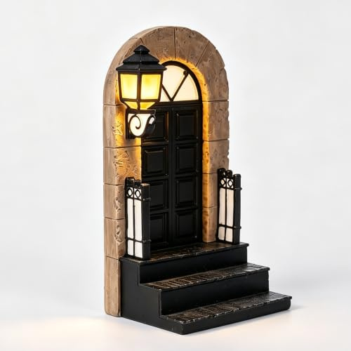 1 sujetalibros decorativo con linterna iluminada, extremo de libro de resina vintage para estantes, soporte rústico único con peso para el hogar, oficina y decoración de biblioteca (A)