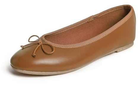 Feversole Women's Bow Tie Fashion Dress Slip On Shoes Round Toe Ballet Flat Vegan Camel Plain UK Size 6