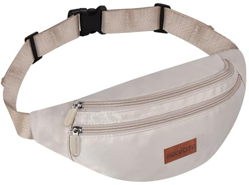 MOCOCITO Sac Banane Homme & Femme, Sacoche de Poitrine | Ceinture réglable, Voyage Randonnée Cyclisme Travail Sport, 32x15x9 cm, Beige
