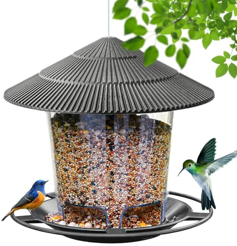 Vogelfutterhaus,Vogelfutterhaus Zum AufhäNgen,Vogelfutterspender Balkon,Wetterfest,Robust + ZuverläSsig Zum AufhäNgen,Futterhaus FüR VöGel Aus Kunststoff,FüR Garten Balkon Deko DraußEn (Grau)