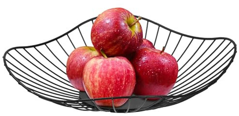 Dokeno Frutero Negro de Metal Grande 30x30x6.5cm - Cesta de Frutas Moderna de Hierro para Cocina - Gran Capacidad para Frutas, Verduras y Aperitivos