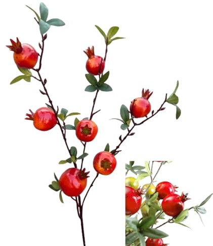 Corkwaw 2 frutti artificiali, rami di melograno artificiali, bouquet di steli di alberi da frutto artificiali per casa, ufficio, decorazione per feste e vacanze