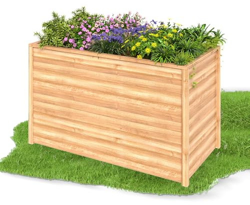 Amopatio Jardinera de madera, 128 x 65 x 80 cm, jardinera para jardín, 660 L, bancal de hierbas, huertos, parterres para balcón, terraza, macetero, natural