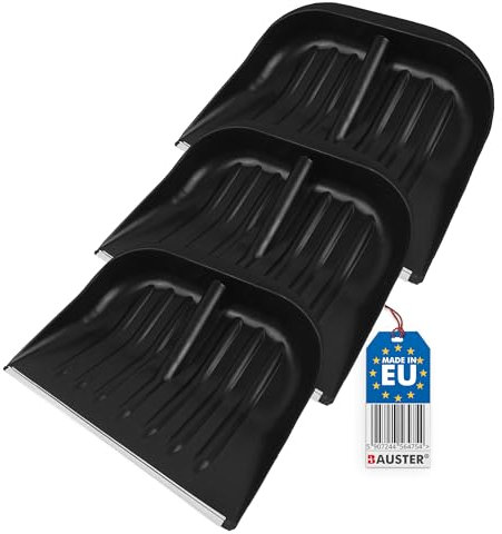 BAUSTER® Lot de 3 pelles à neige 38 x 47,5 cm - Bord en aluminium - Lame en plastique - Pelle à neige sans manche - Bord coulissant - Robuste et résistante - Grande pelle pour sciure de bois - Profil