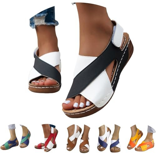 damenschuhe sommer sale Sandalen Damen Elegant Orthopädische Slide Bequeme Breite Füße Plateau Damensandalen Ultra-bequeme Slingback Weichen Sohlen Sandaletten pantoffeln damen sommer Black 40