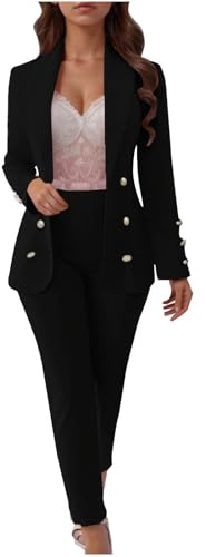 RLEHJN Women's Trouser Suits 2 Piece Suits & Blazers Solid Color Long Slevee Jacket Slim Fit Trousers Sets Elegant Work Business Pants Suit Casual Formal Suit Party Office Outerwear Size 8-18