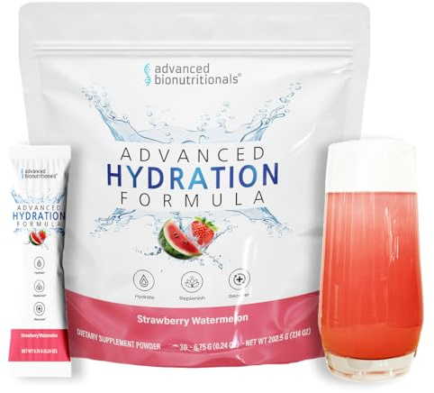 Advanced Bionutritionals Advanced Hydration Formula Electrolyte Drink Mix Powder with ElectroPrime®, L-Taurine, TyroPure™, B-Vitamins, Vitamin C – Strawberry Watermelon – 30 Stick Packs