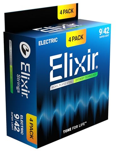 Elixir Strings E-Gitarrensaiten mit OPTIWEB -Technologie, superleicht (.009-.042) — Exklusiv bei Amazon, 4er-Pack
