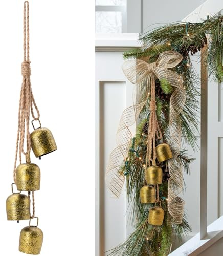 Christmas Decorative Bells, Hanging Rope Metal Decorative Bull Bells Decorative Cow Bell for Weddings, Parties, and Christmas Decor