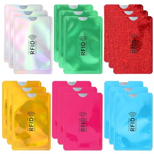 Mabor 18 Stück wasserdichte Aluminiumfolie Kreditkartenetui RFID Kartenhülle NFC Schutzhülle – 6 Farben, Geeignet für Bankkarten und Kreditkarten, Schützt Ihre Daten