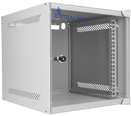 Extralink Armario Rack de 10 6U - Armario de Red de 310 mm, Montaje en Pared o Suelo, hasta 30 kg, Puerta de Cristal Templado, Apertura de 180°, Gris - para Red doméstica y Equipos informáticos