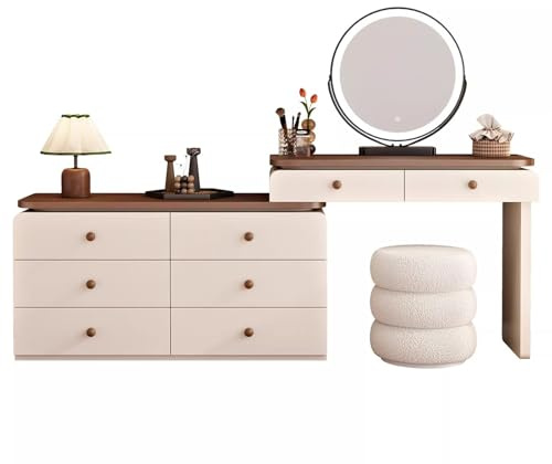 Sminkbord, Med 8 Lådor Och Pall, LED-lampor Och Eluttag, För Sovrum(A,100cm)