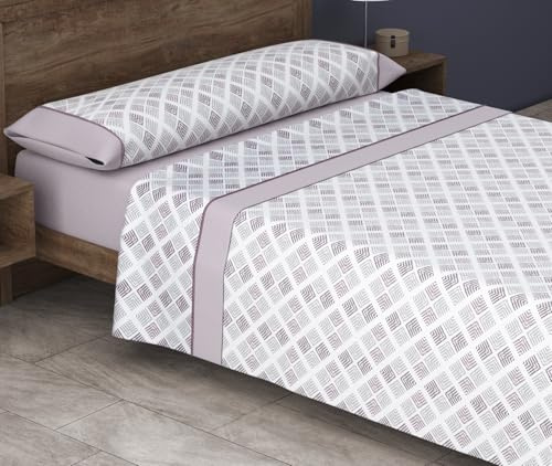 HM'S HOME'SECRET Roomers 2026 Juego de sábanas Estampadas Calidad 30/30 144 Hilos, 50% poliéster y 50% algodón 15 Diseños en 2 Colores (Camila Malva, Cama 105cm)