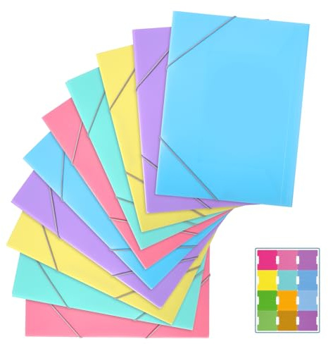 GOWTX Mappe A4 mit Gummiband Set - 10 Stück Sammelmappe A4 Kunststoff und 1 Farbiges Etikett, 5 Arten von Morandifarbenem Mappe, Gummizugmappe, Postmappe PP-Material Robust für Büros,Schule, Kinder