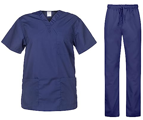 B-well Cesare unisex medicinsk uniform Set: Toppar och byxor + medicinsk blus kvinna/herr - professionell vårddräkt