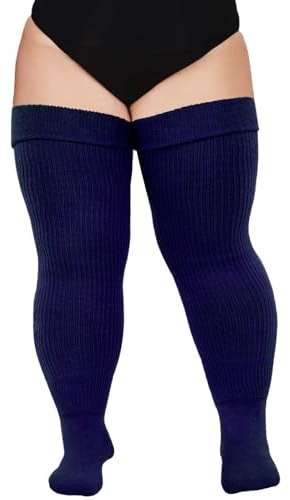 Moon Wood Calcetines Altos Mujer hasta el Muslo con Liguero Medias Gruesas sobre la Rodilla Tamaño Grande Halloween Cospaly Azul Marino
