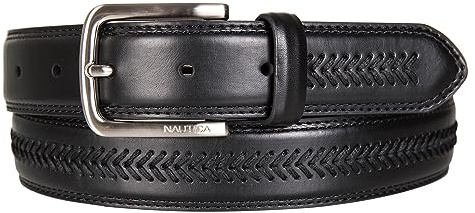 Nautica Mens Dress Leather Laced Belt for Suits and Pants | Classic | Business | Fashion | Adjustable | Metal Buckle - Black, 42