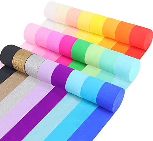 24 Rolls Crepe Paper Streamers, 24 Colors Rainbow Pastel Streamers Party Supplies for Birthday Party Baby Shower Rainbow DIY Christmas Halloween Wedding Ceremony Various Large Festivals Decoration