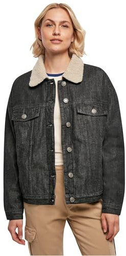Urban Classics Damen Ladies Oversized Sherpa Denim Jacket Black Washed, XXL