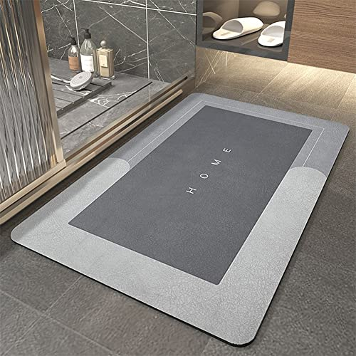 Badematte Rutschfester Badezimmerteppich Absorbierende Badteppich, 80x150cm Badezimmer Teppich, Schnell Trocknend Fussmatte, Bath Mats, Bodenmatte Saugfähig Badvorleger, Fußmatte Dusche Graues Quadrat