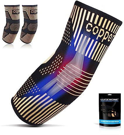 Lusenone 2 Pezzi Rame Tutore Epicondilite Gomito, Compressione Gomitiere Palestra per Uomo/Donna, Gomitiera per Epicondilite, Tendinite, Gomito del Tennista/Golfista, Sport, Bodybuilding