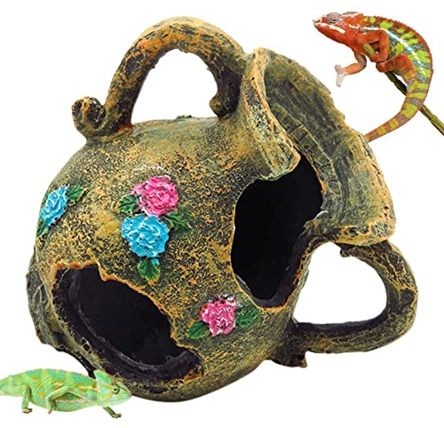 EUBEISAQI Versteckhöhlen für Schildkröten und Reptilien - Schildkröten-Harz-Dock-ruhender Felsen-Reptilien-Lebensraum-Ornament - Reptilien-Höhlenhütten-Versteck, für Aquarium-Terrarium-Dekoration