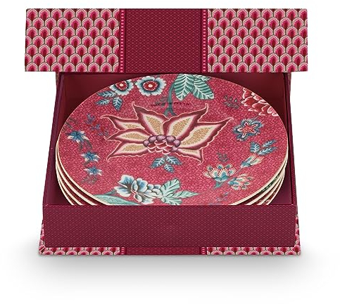 Pip Studio Flower Festival Gebäckteller Dark pink 17cm Set4