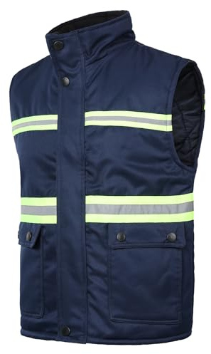Yukirtiq Herr Hi Viz kroppsvärmare arbetskläder vadderad väst vinter varm arbete användbar väst kroppsvärmare hög synlighet reflekterande ärmlös arbetsjacka, Marinblå-1, S