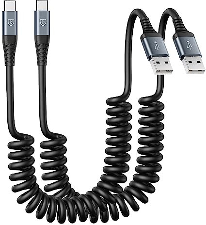 USB C Cable 6ft, 2Pack USB A to USB C 3A Fast Charging, Coiled Type C Charger Cord for Car USB-C Cable Compatible with iPhone 17/16/15/Plus/Pro/Pro Max/Samsung Galaxy A10e A20 A50 S20 Plus S10E